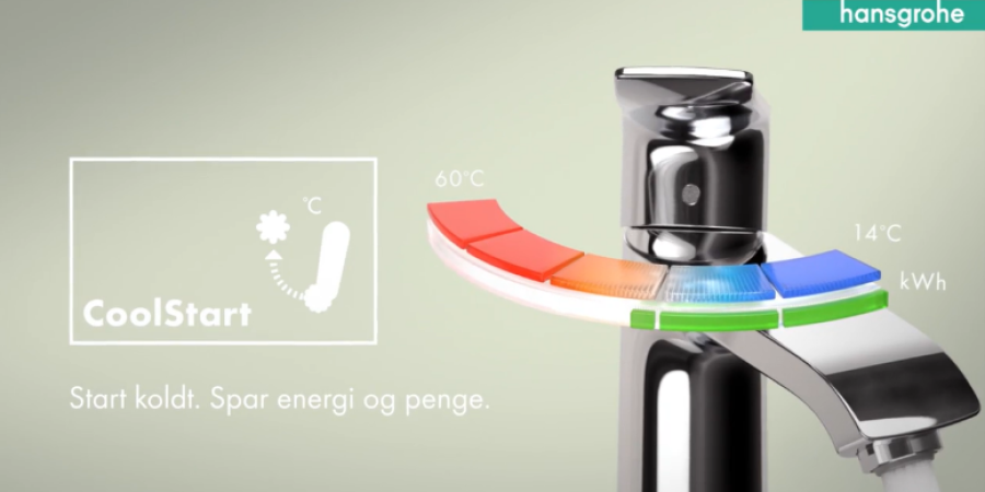 hansgrohe CoolStart vandhane, med illustration af funktionen.